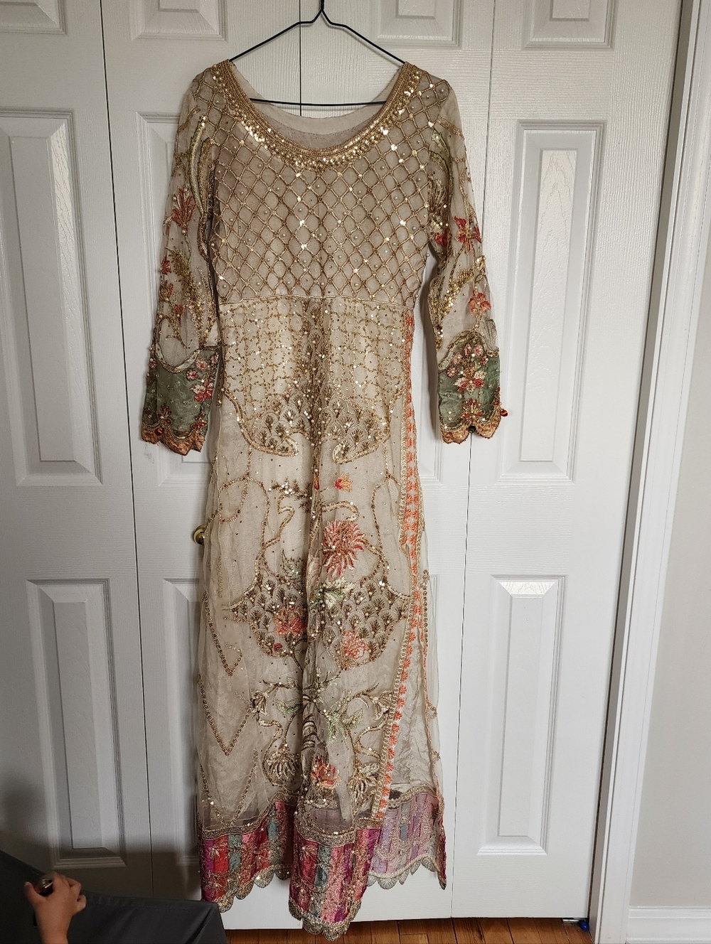 Embellished Ivory Floral Maxi Dress